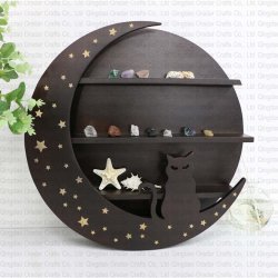 Wood moon shelf with cat shape - 1