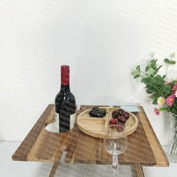 wood outdoor picnic table, foldable wine table  - 3